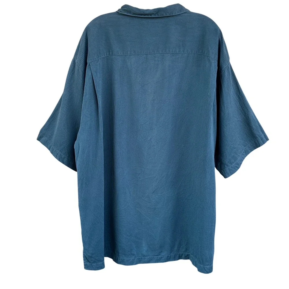 Tommy Bahama Mens XL Blue 100% Silk Short Sleeve Camp Shirt Coconut Buttons